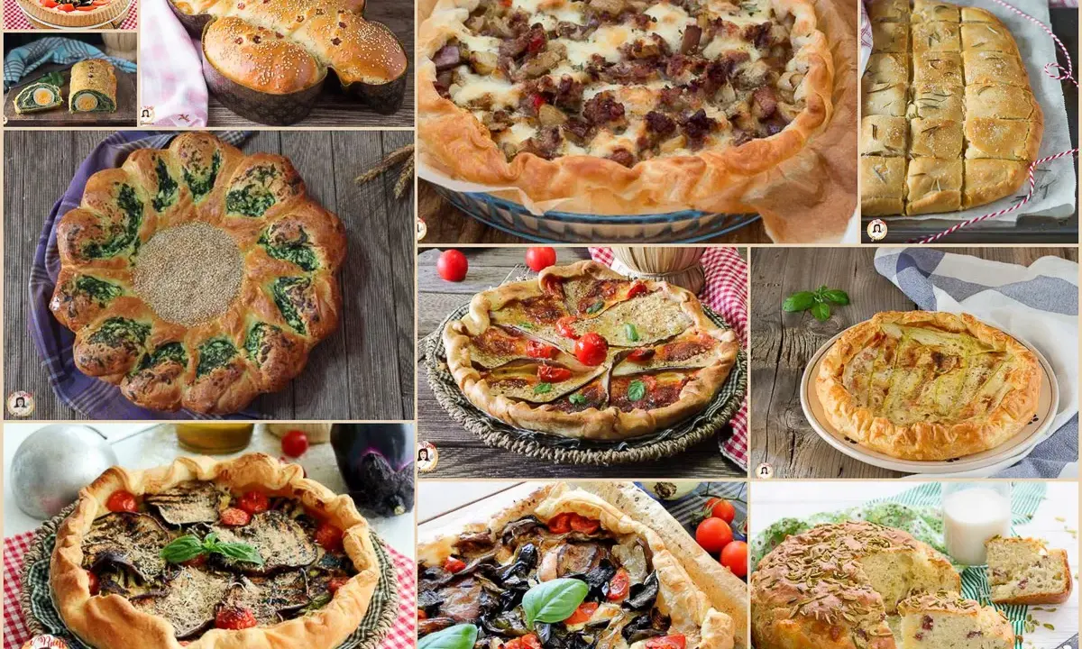 Collage di torte salate velocissime: rustiche, con verdure, carne e formaggio, perfette per ogni occasione.