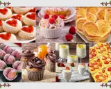Dolci per la festa della mamma: biscotti a cuore, cupcake, pasticcini sfogliati, dolcetti alla pesca, mousse e crostata di fragole.