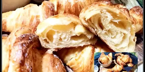 Cornetti fatti in casa, fragranti e dorati, con un interno soffice e sfogliato. Perfetti per la colazione o una pausa golosa.