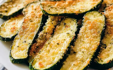 Fette di zucchine gratinate in padella, dorate e croccanti, con pangrattato e erbe aromatiche.
