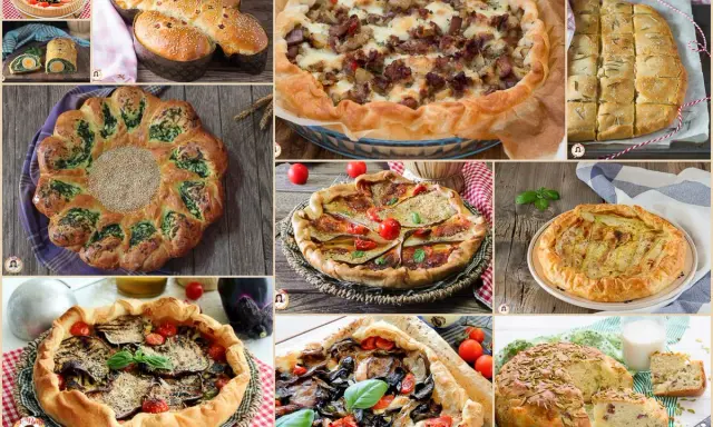 Collage di torte salate velocissime: rustiche, con verdure, carne e formaggio, perfette per ogni occasione.